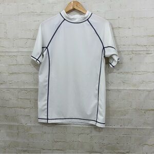 Lands End White Rash Guard Short Sleeve Swim Shirt